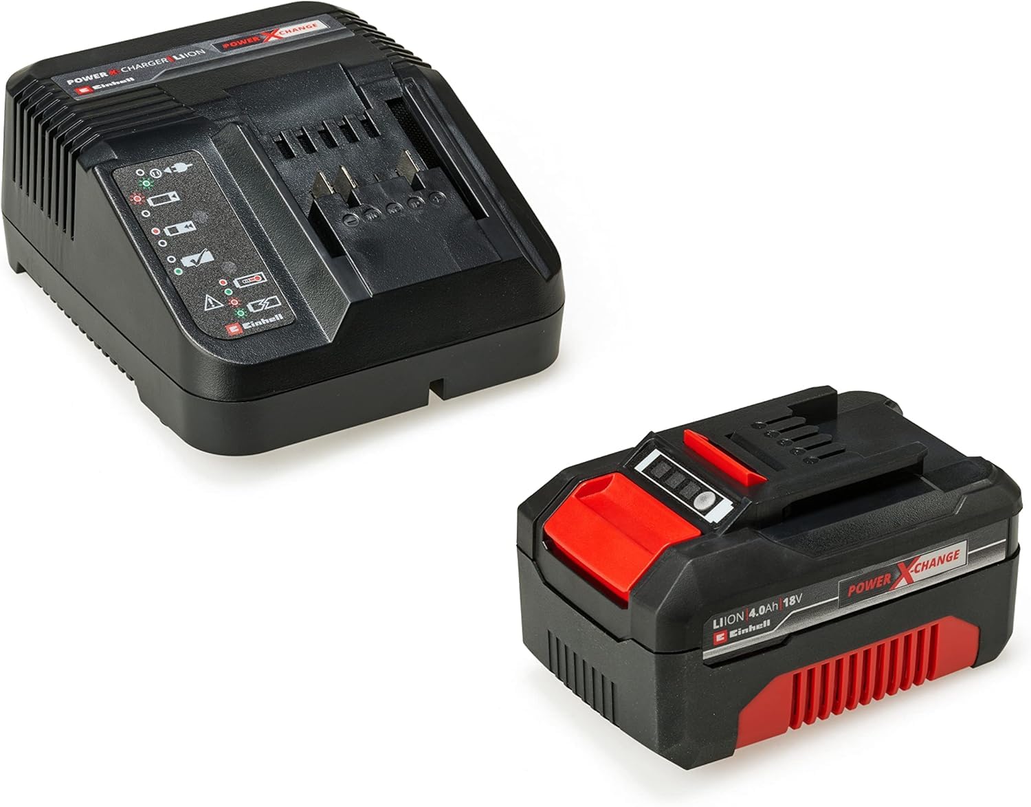 Einhell Akumulatorowe nożyce do żywopłotu GC-CH 18/40 Li Solo Power X-Change & Einhell Power X-Change Akumulator z Ładowarką, Czarny/Czerwony, ‎