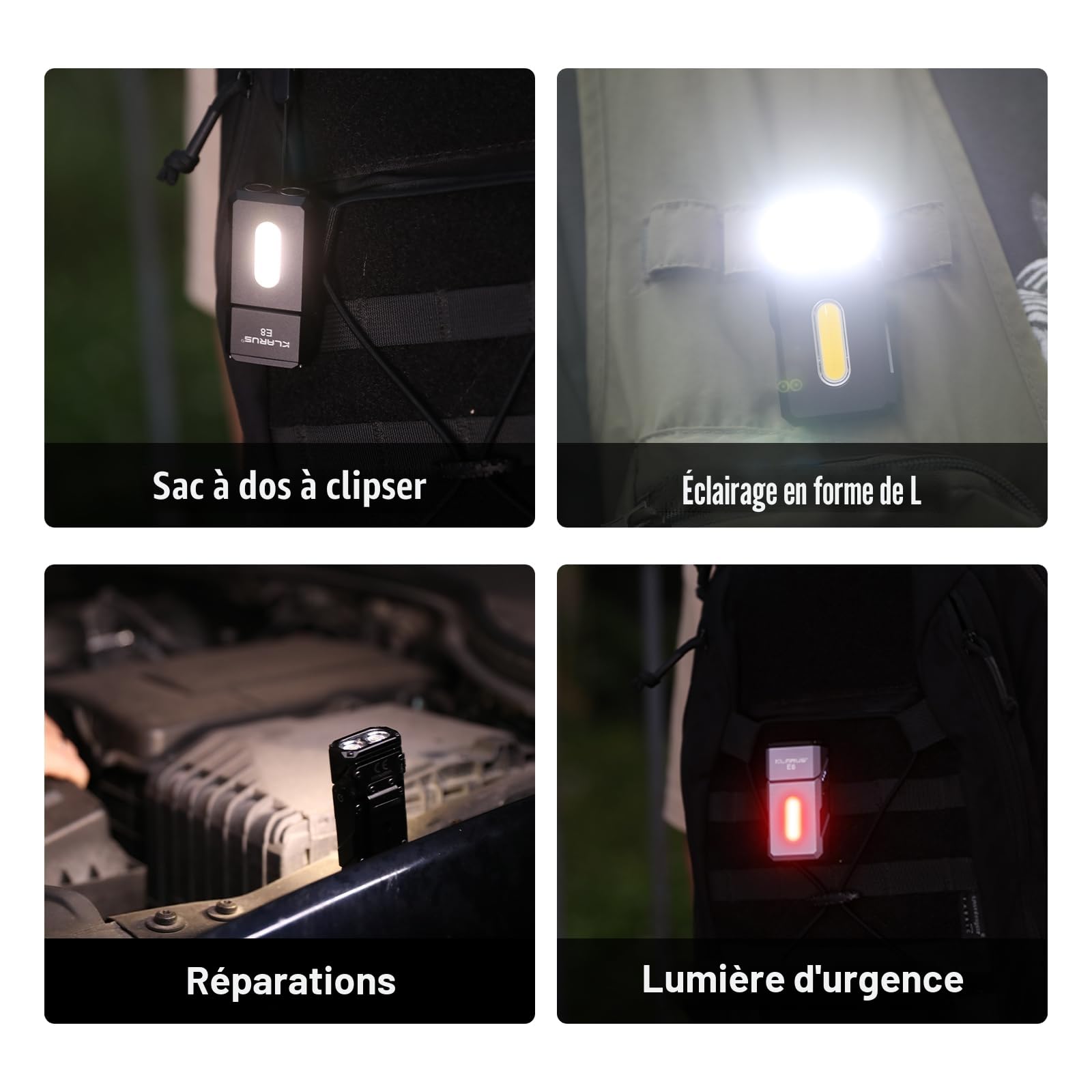 KLARUS E8 EDC Lampe de poche rechargeable,système triple lumière 1 000 lumens, tête pivotante à 180 °, design compact tout en métal avec aimant et clip de poche, lampe de travail étanche IPX6