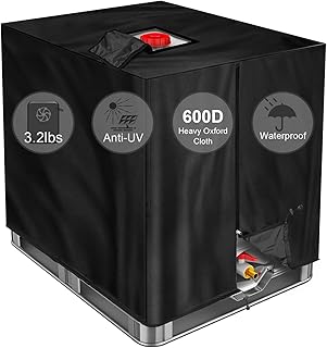 600D Heavy Duty Waterproof Cover for 1000L IBC Container Rain Water Tank Outdoor 275 Gallon Rain Barrel Foil Anti-Dust Cover Sun Protection Anti-UV (Black)