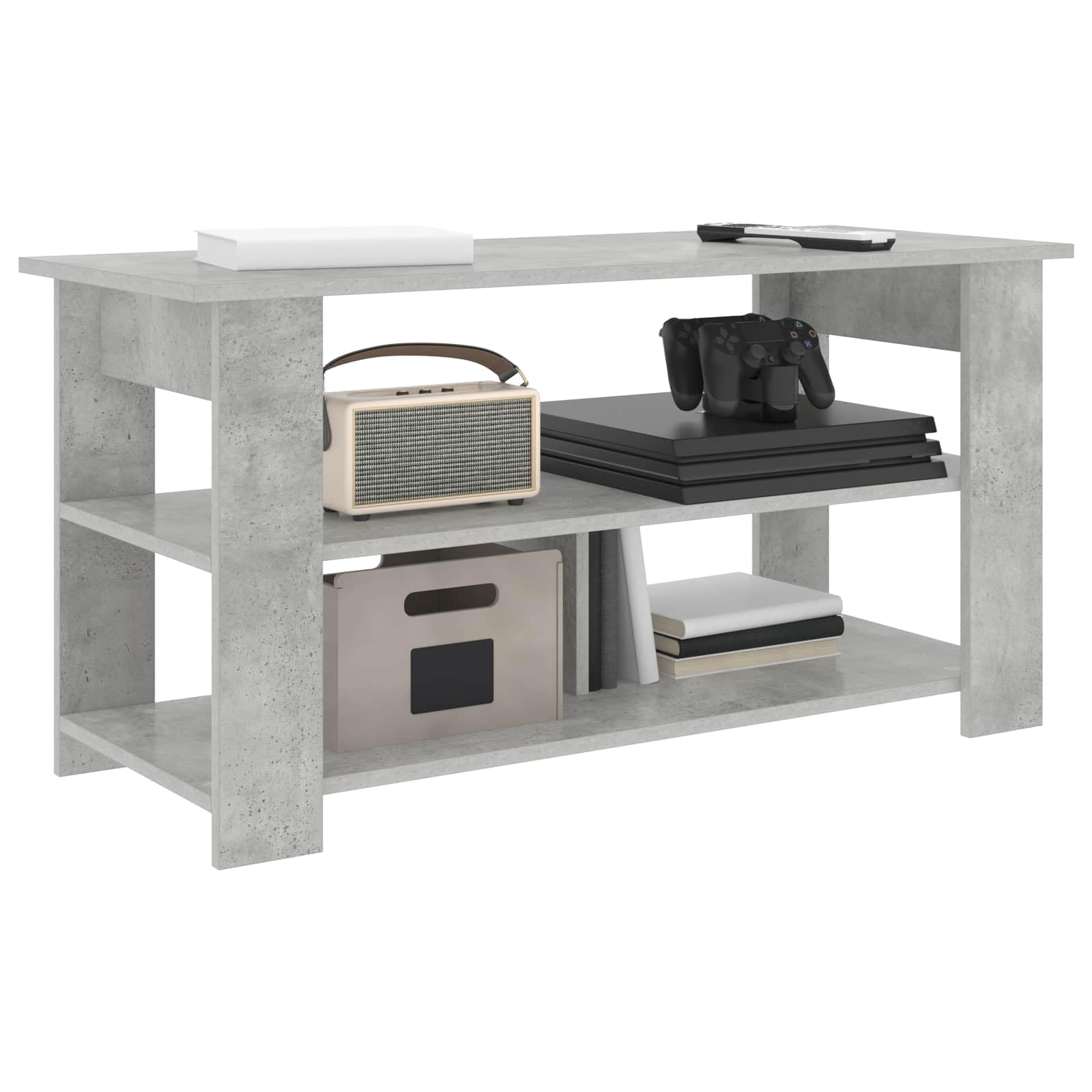 vidaXL 3 Shelf TV Stand Concrete Grey Wood