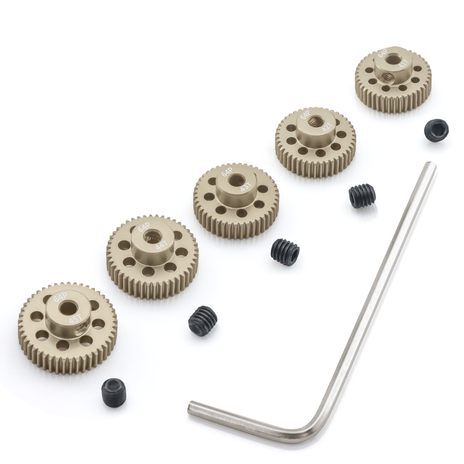 64DP Pinion Gear Set 41T 42T 43T 44T 45T for 3.175 mm Shaft Aluminium Alloy Pinion Gear with Screwdriver for 1/10 RC Car Motor