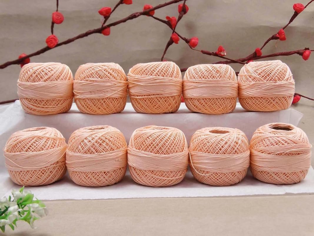 Cotton Crochet Thread Ball Crochet Embroidery Cross Stitch Thread Sewing for Quilting and Delicate Crafts 10 Pieces(Peach)
