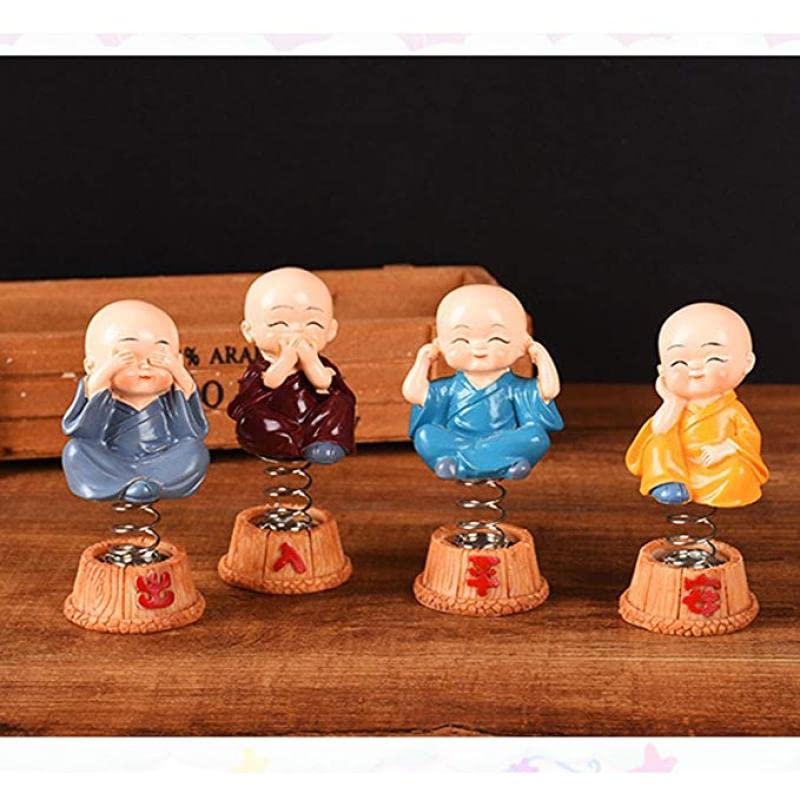 Image of Buko Set of 4 Buddha Monk Statues Miniature Figurines Showpiece for Wall Shelf Table Desktop Car Dashboard Decoration Home Office Decor (Spring Cute Buddha Set-of-4)