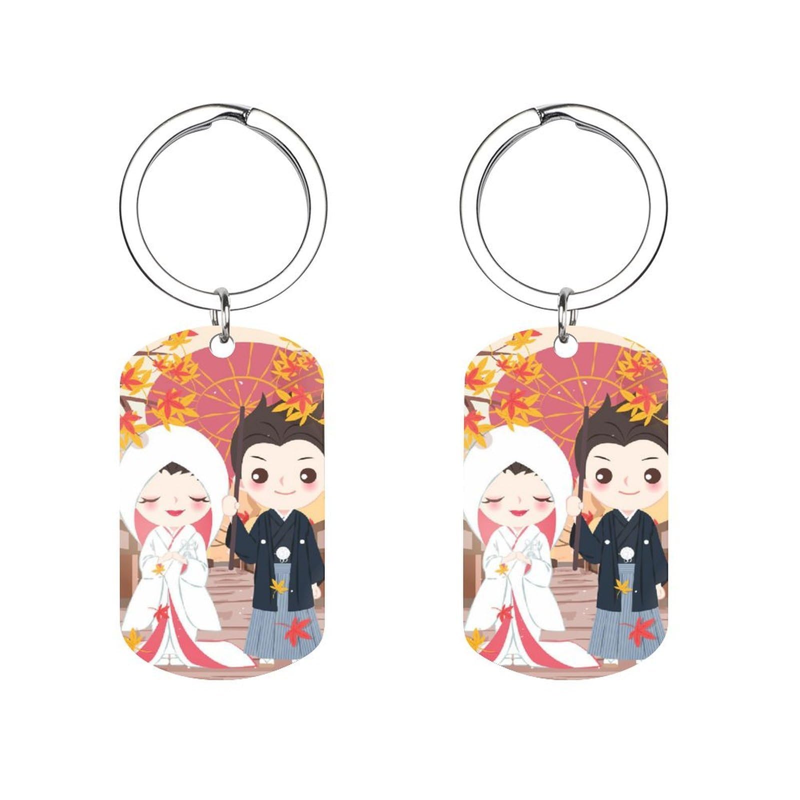 XJHMMAEASD Keychains Japanese Wedding Couple Maple Leaf Autumn Metal Keychain Keyring Hanging Ornament Key Ring