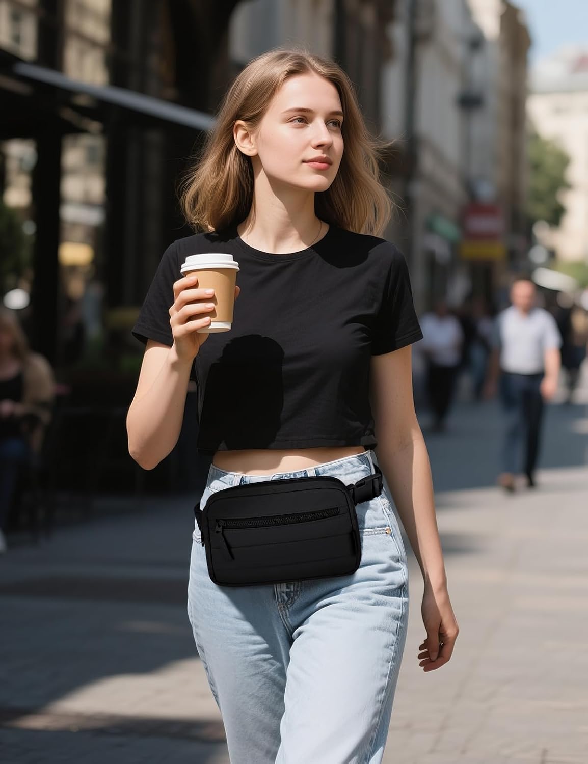 Noozion Fanny Packs for Women Quilted Puffy Cross Body Bag with Multiple Pockets, Waist Pack for Travel, Hiking, and Everyday Use (Black)