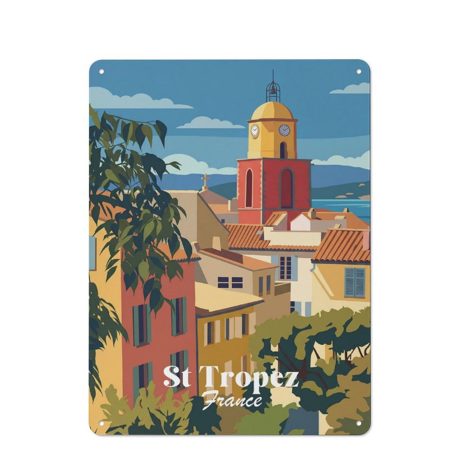 Junmoney Style-16 For Living Room Or Hallway, St Tropez France Vintage Metal Sign 40X30cm, For Metal Sign Collectors, For Garage And Workshop Walls