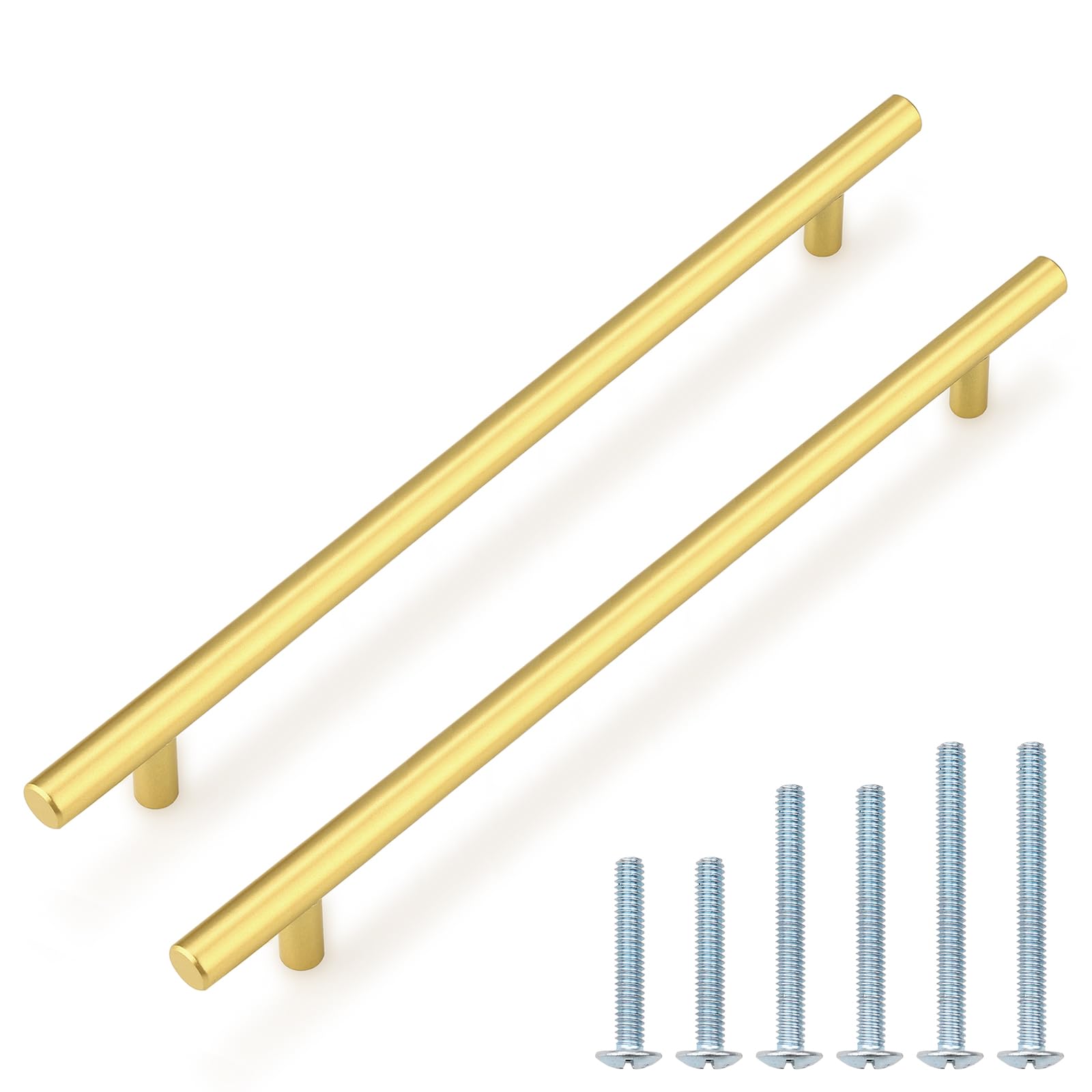 Probrico 10 Pack 10 Inch Center-to-Center Kitchen Cabinet Pulls T Bar Gold Cabinet Handles Modern Drawer Hardware Dresser Pulls, 12-3/5 inch Total Length
