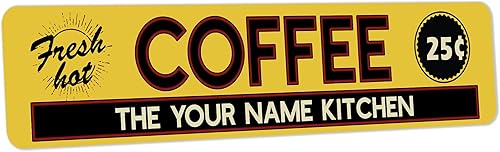 Vista 12 de Letrero personalizado con nombre personalizado para cafetería, decoración de pared de estación de café fresco, 4 x 18 pulgadas 03