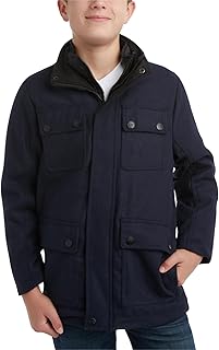 Boys Wool Coat - Warm Snap Closure Dress Winter Jacket with Double Zip & Bib Insert (Sizes 4-20)