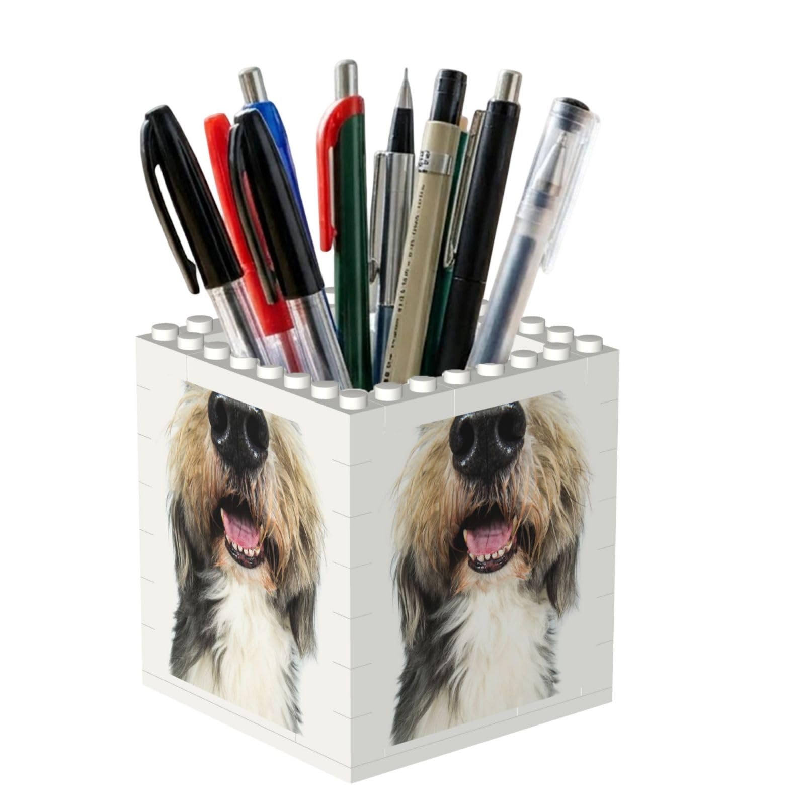 Poadnly Dog Bearded Collie Funny Nose, Pen Pot Pencil Holder for Office Home School, Compact Desk Organiser for Office Stationery