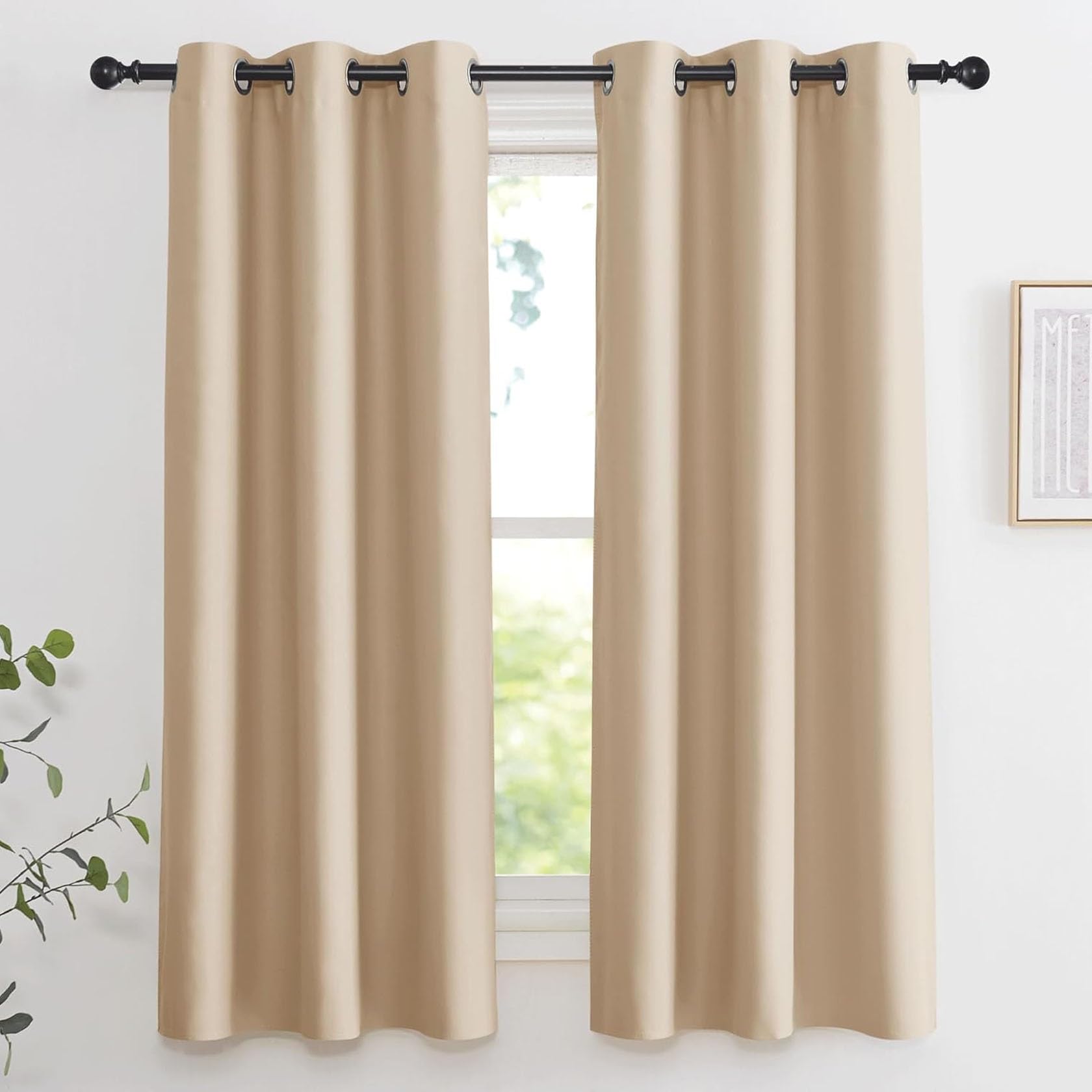 Vorhang Verdunkelung Ösen 200 x 115 cm Thermo Vorhang Kälteschutz Blackout Verdunklungsvorhänge Gardinen 2Er Set für Wohnzimmer Schlafzimmer, Beige
