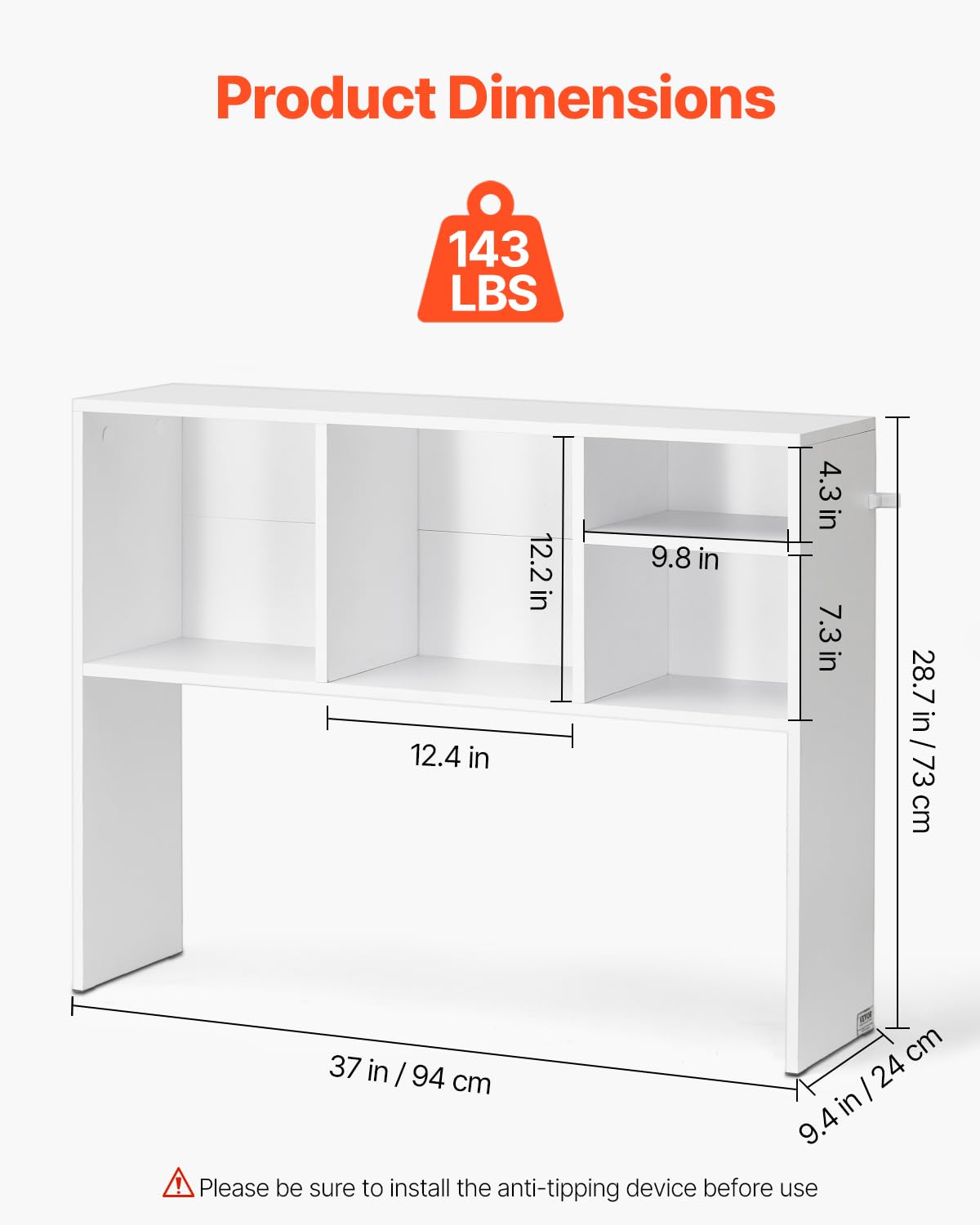 VEVOR Libreria da Scrivania, Organizer per Oggetti da Scrivania 1 Livello, Scaffale per Esposizione in Legno per Ufficio, Libreria con Piedini Antiscivolo, per Ufficio Casa, 94 x 24 x 73 cm Bianco