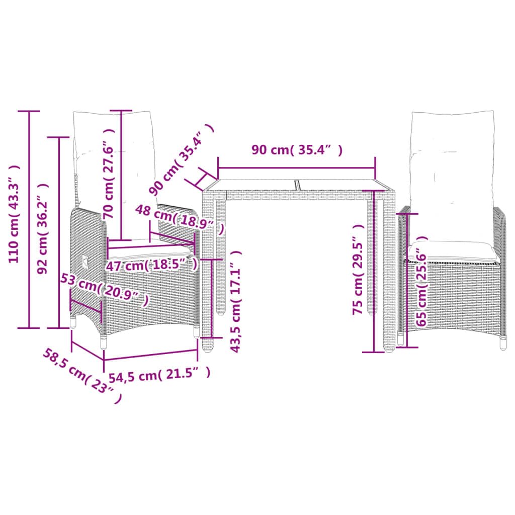 ShGaxin 3276987 - Set di tavolo e sedie da giardino in rattan sintetico, 3 pezzi, tavolo e sedie da terrazza, mobili da giardino per esterni, set di mobili da giardino