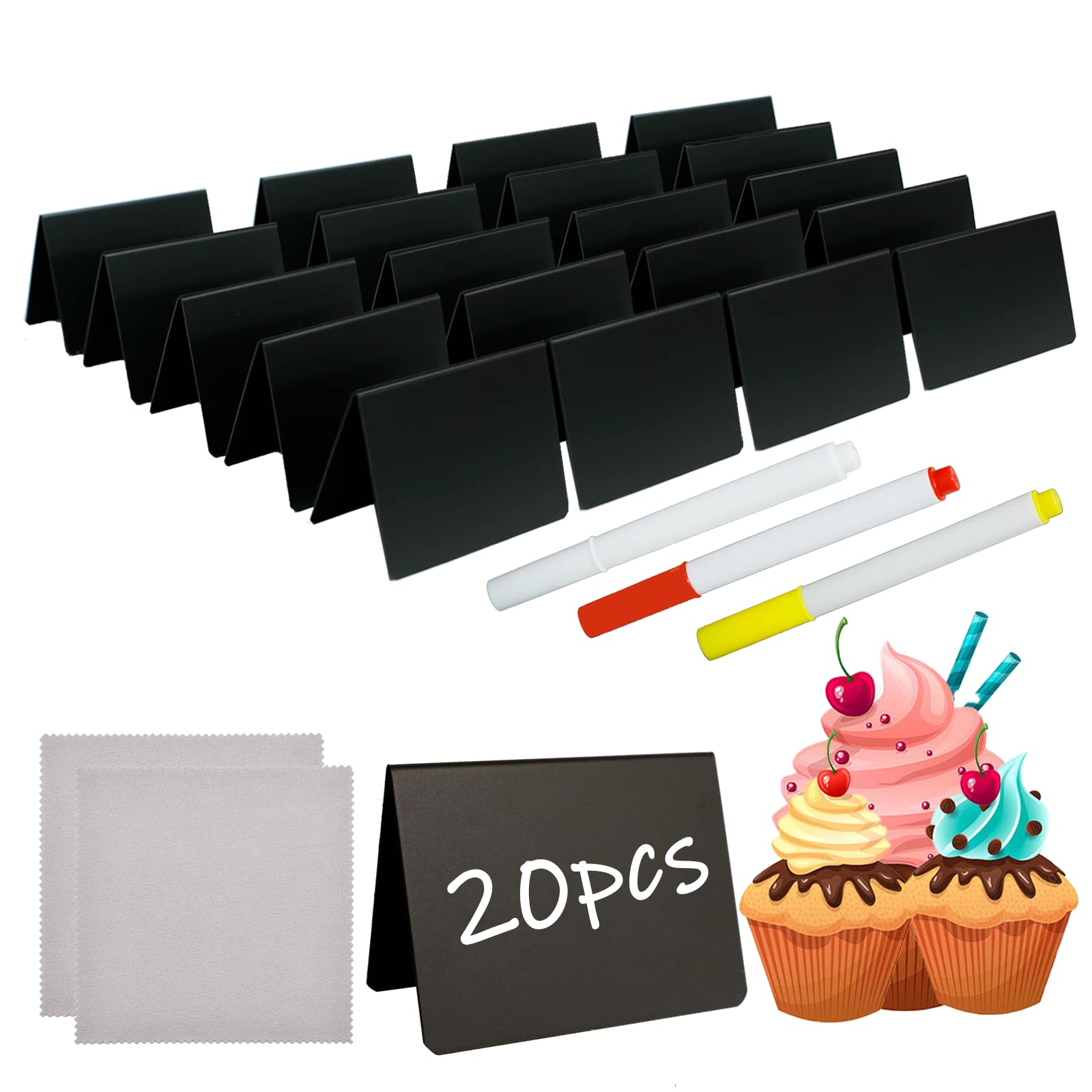 20 Pack Mini Chalkboard Signs for Food - ‎PNHYTUGY 4x3 inches Black Tabletop Chalkboard Signs - Small Chalkboard Sign - Food Labels for Party Buffet and Weddings, Message Board Signs (L12Black)