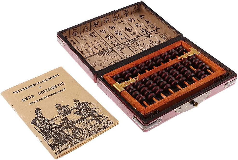 9 Rows Vintage Chinese Wooden Bead Arithmetic Abacus with Box Calculator Counting Collection