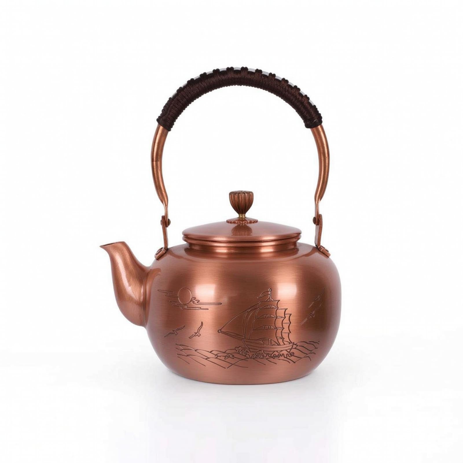 harayaa Bouilloire en Cuivre Pur avec Anse Tressée et Bec Verseur Théière Élégante pour Infusion Thé en Vrac sur Cuisinière Décoration Table, Smooth Sailing