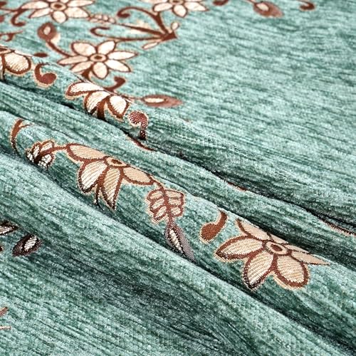 Image of Premium Chenille Woven Anti-Slip 3 Seater Sofa Cover with Arm Rest | L-Shape Sofa Seat Protector for Living Room | Durable & Stylish Slipcover - Teal Phoolkari