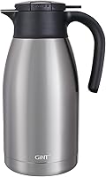 GiNT 64oz Thermal Coffee Carafe - Double Wall Insulated Stainless Steel, Keeps Hot 12Hrs/Cold 24Hrs, Leak-Proof 1.9L Silver