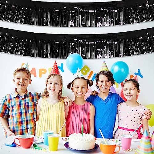 Image of 5 Pack 10 Feet Black Fringe Garland Foil Fringe Garland Metallic Tinsel Streamers Fringe Backdrop Banner for Parade Floats Birthday Party Decorations Halloween Christmas Decoration (Black)