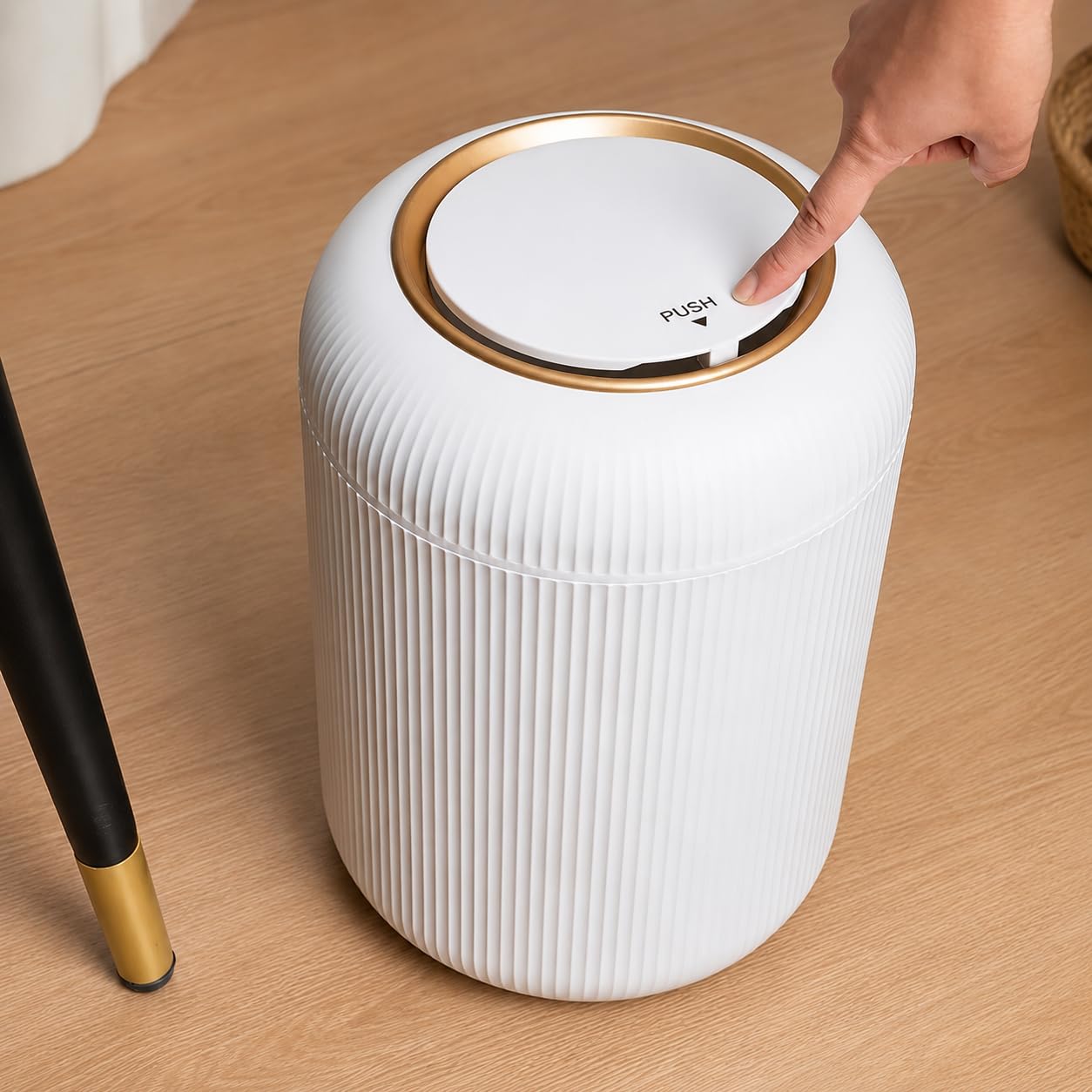 Modern Ribbed Dustbin - Elegant Kitchen Storage -1
