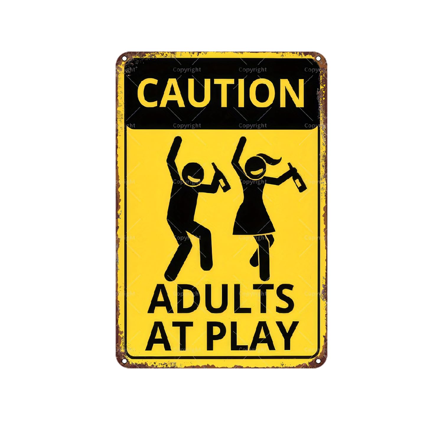 Wedcghdujk Tin Sign276 Caution Adults At Play Funny Metal Sign 8X12 Inch Retro Game Room & Bar Decor