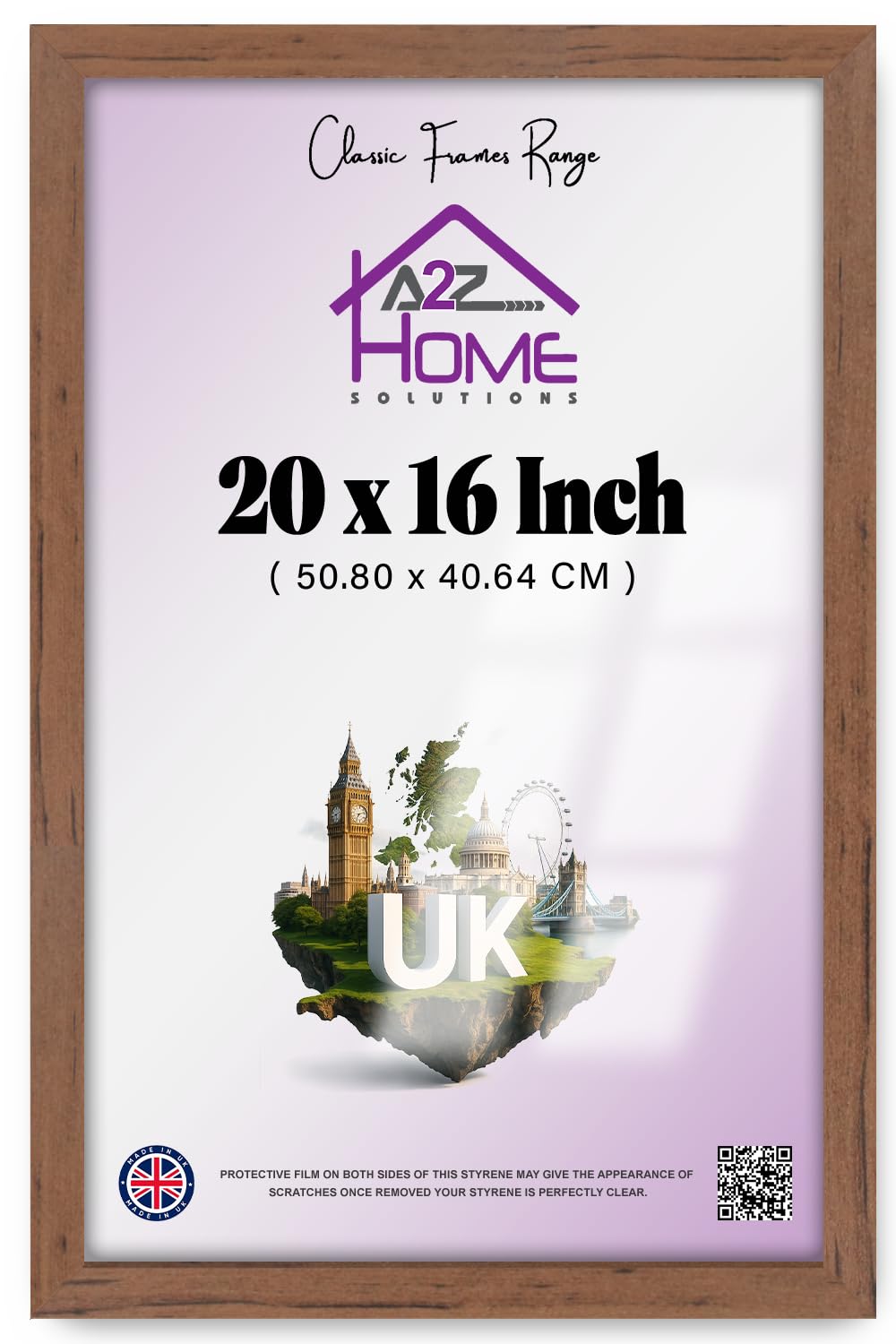 A2Z Home Solutions® Wall Floating Poster Frame Walnut 20 x 16 Inch Frame Display 40.64 x 50.8 cm Huge Family Photos Prints Pictures Portraits Landscapes With Clear HD Perspex Strong 30x15 MM Moulding