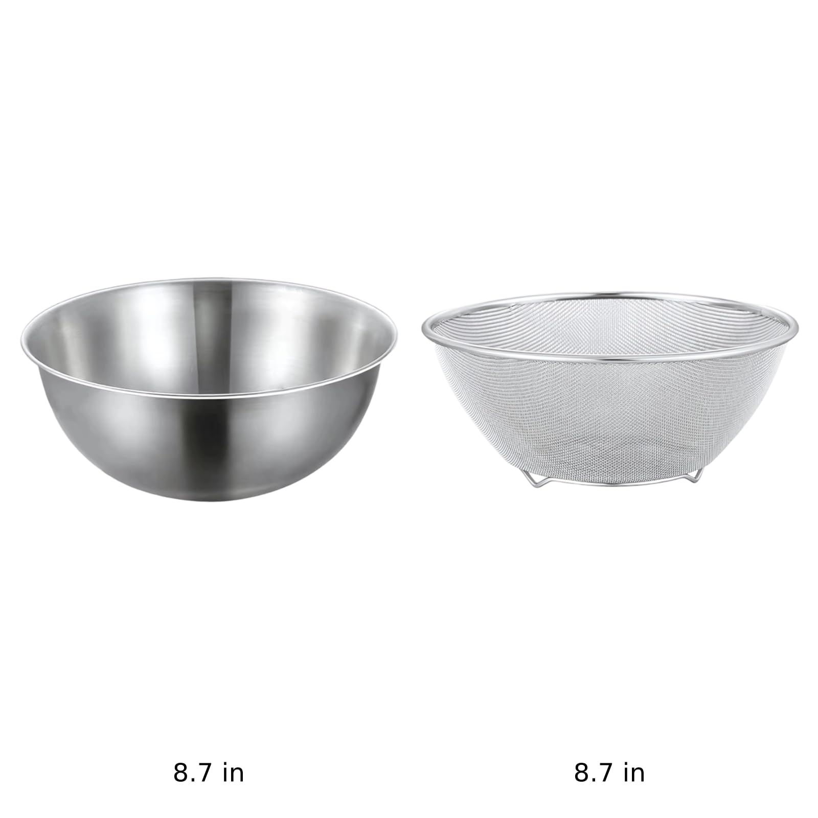Edelstahl Küchensiebe Set, mit Schüssel und feinmaschigem Sieb, stabiles Siebkorb-Set für den Küchengebrauch, spülmaschinengeeignet, ideal zum Waschen von Obst, Gemüse und kleinen Körnern
