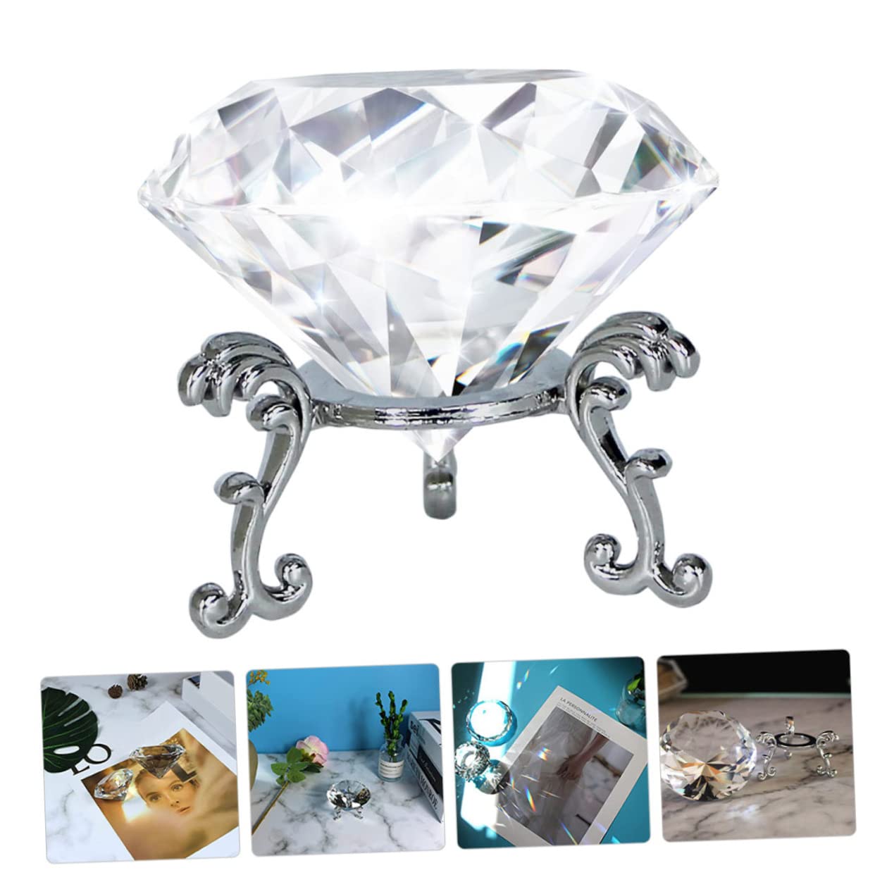 Ferma Carte Diamante Cristallo con Supporto Plastico | Oggetto Decorativo per Casa e Mobile Tv, Superficie Liscia, Facile da Esporre e Riporre