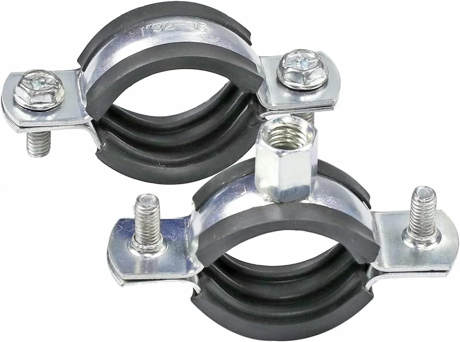 2pcs 20-160mm M8 M10 Female Pipe Clamp Support Hanger Fixed Plumbing Water Saddle Clamp with Rubber Clips(63mm)