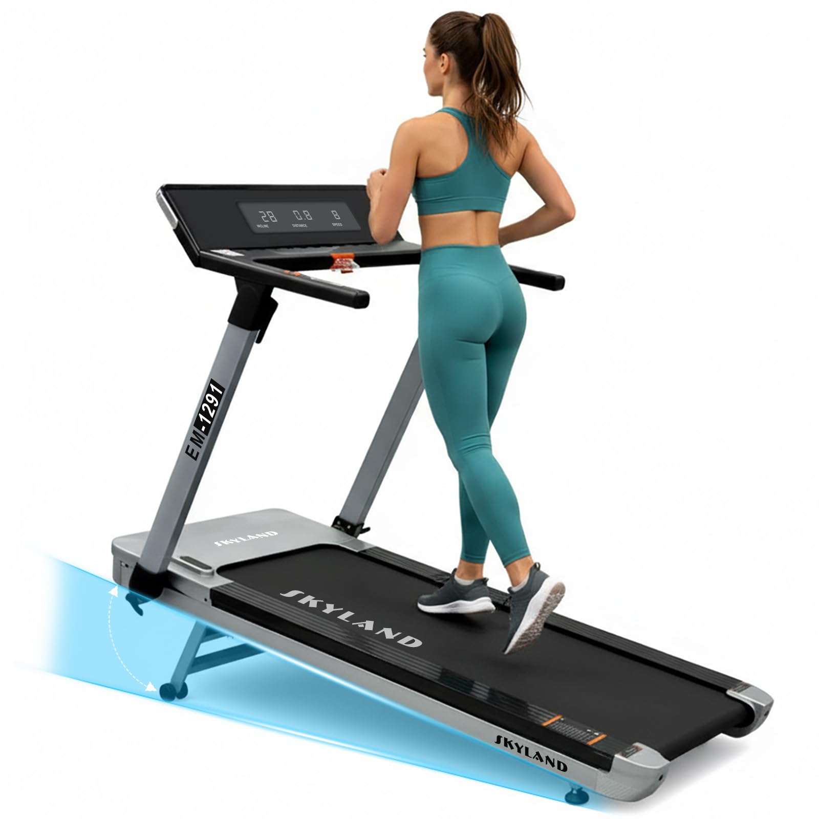 SKY LAND Smart & Foldable Treadmill 4HP Peak Motor, Auto Incline 28 Levels, Shock Absorption Running Machine for Home Use – Option with Smart TFT Touchscreen or LCD Display