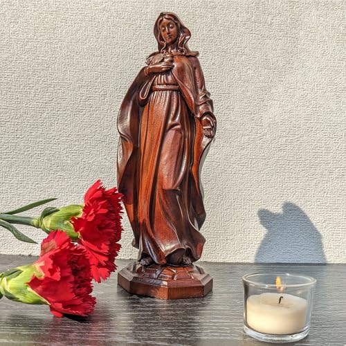 Estatua Virgen María de Madera Oscura 8 Pulgadas miniatura 2