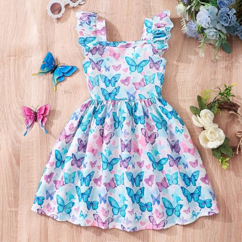 Girls Summer Dresses Unicorn Cotton Ruffle Sleeve Tiered Swing A-Line Dress Cute Midi Casual Sundress for Toddler Kids3