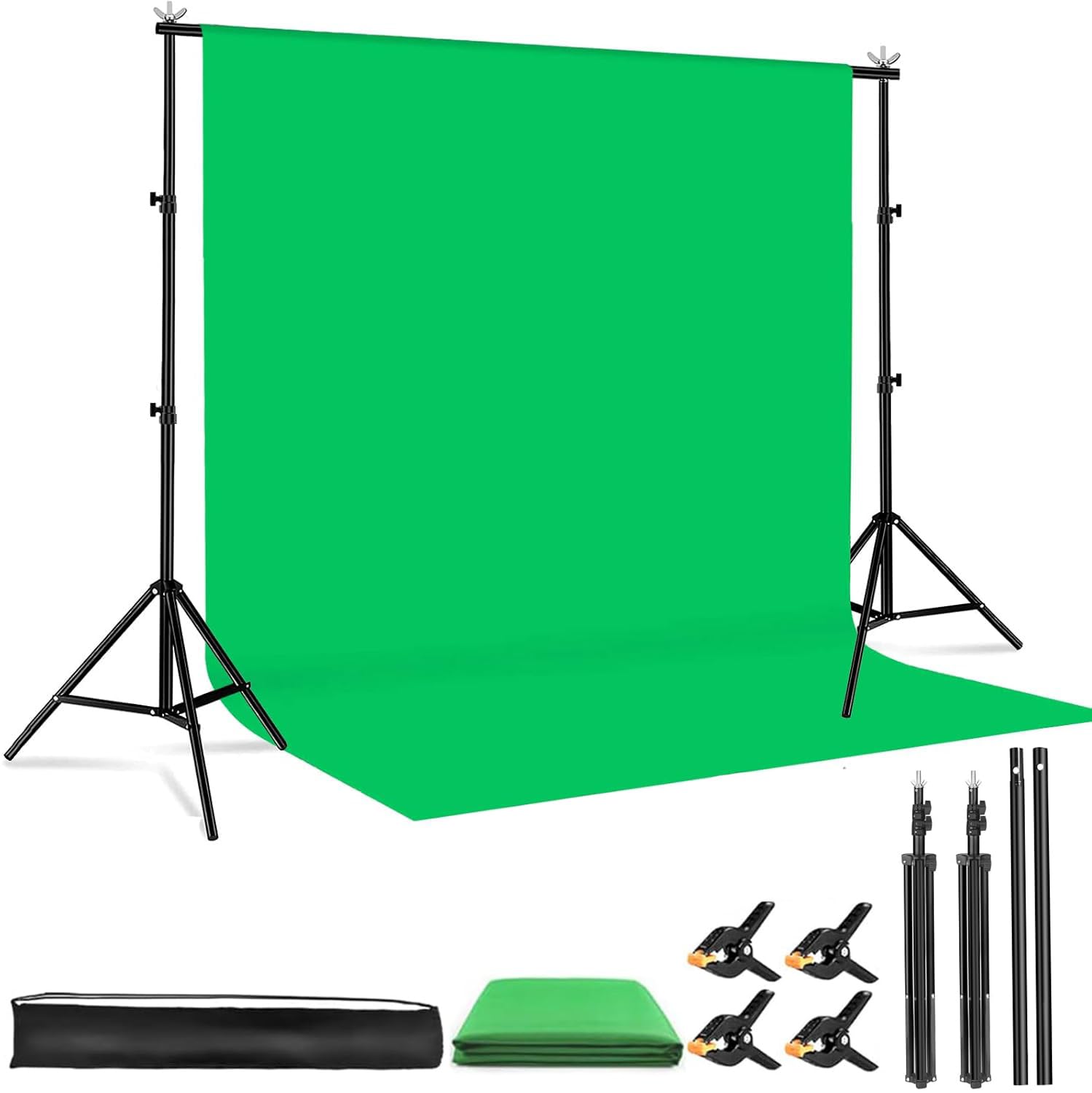 Zielony ekran ze stojakiem, tło fotograficzne zielone 2 x 3 m | Stojak na tło 2 x 2 m, nadający się do prania poliester do oglądania telewizji wideo Studio Zoom YouTube Photo