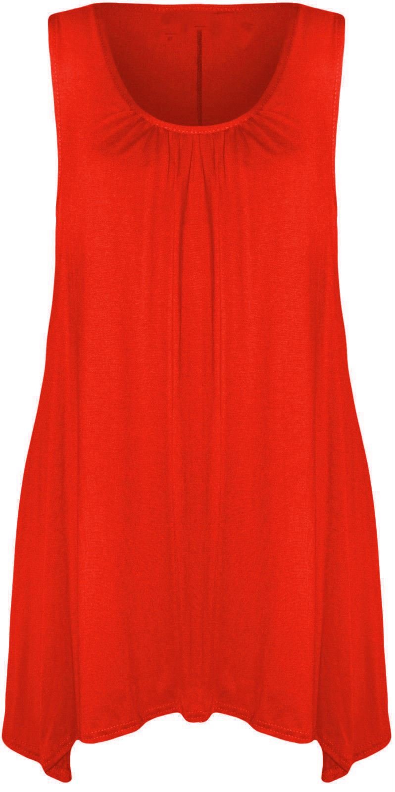 Mustwearit New Womens Ladies Hanky Hem Baggy Summer Casual Long Tunic Vest Top UK Size 8-26 Red