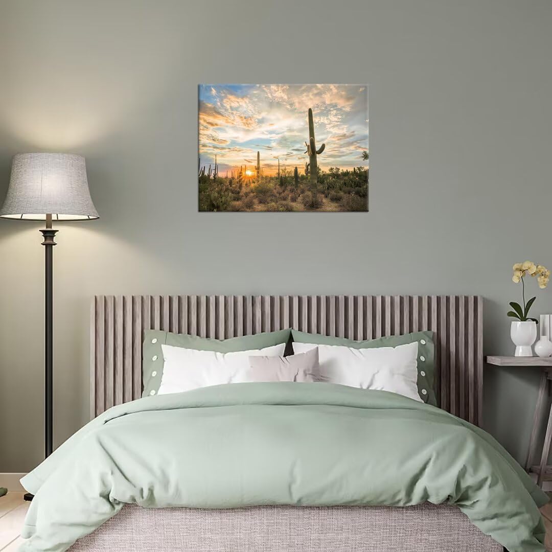 HJY Art National Park Cactus Wall Art Arizona Desert Landscape Wall Decor Nature Pictures Stretched Framed Paintings for Office Living Room Bedroom Bathroom Home Decor (12''H x 16''W)