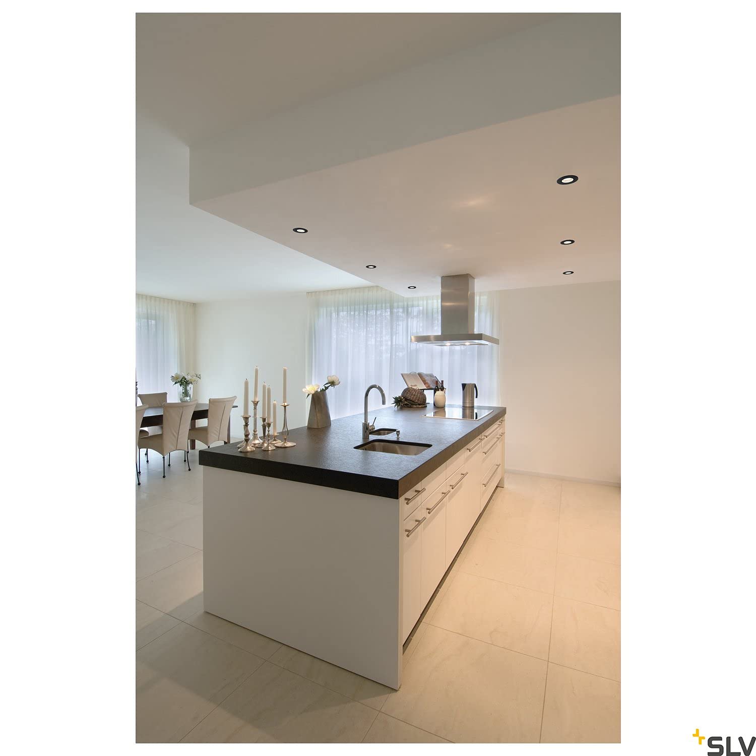SLV luminaria empotrable de techo KAMUELA/Foco led, luz de inundación, proyector de techo, iluminación de interior / IP65 4000 K 6 W 400 lm negro regulable 38 grados