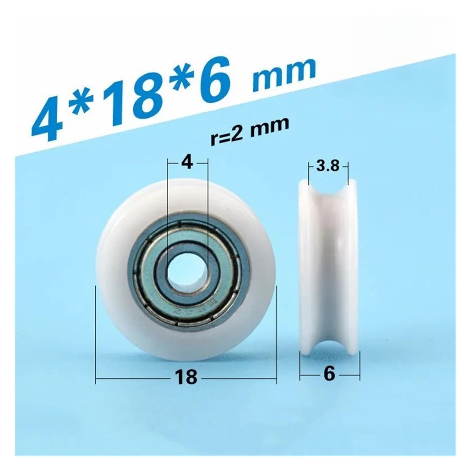 Roulement à rainure POM revêtu de plastique 624ZZ, 4x18x6mm, roue guidage, poulie enveloppée en Nylon, alésage du rouleau, taille 4mm, diamètre 18mm, 20/100 pièces(100pcs)