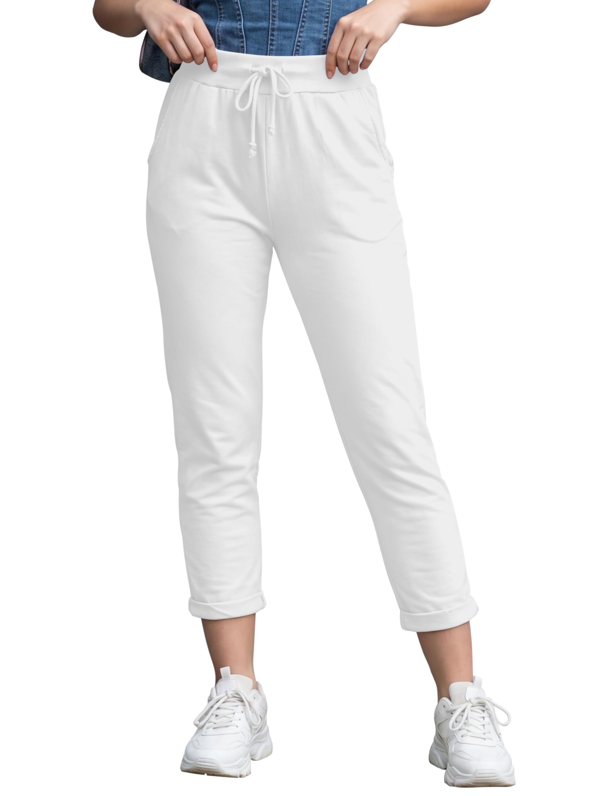 Love My Fashions Yoga Pants for Women Floral Denim Look Women's Trousers Elasticated Waist Casual Joggers Comfortable Ladies Summer Trousers UK