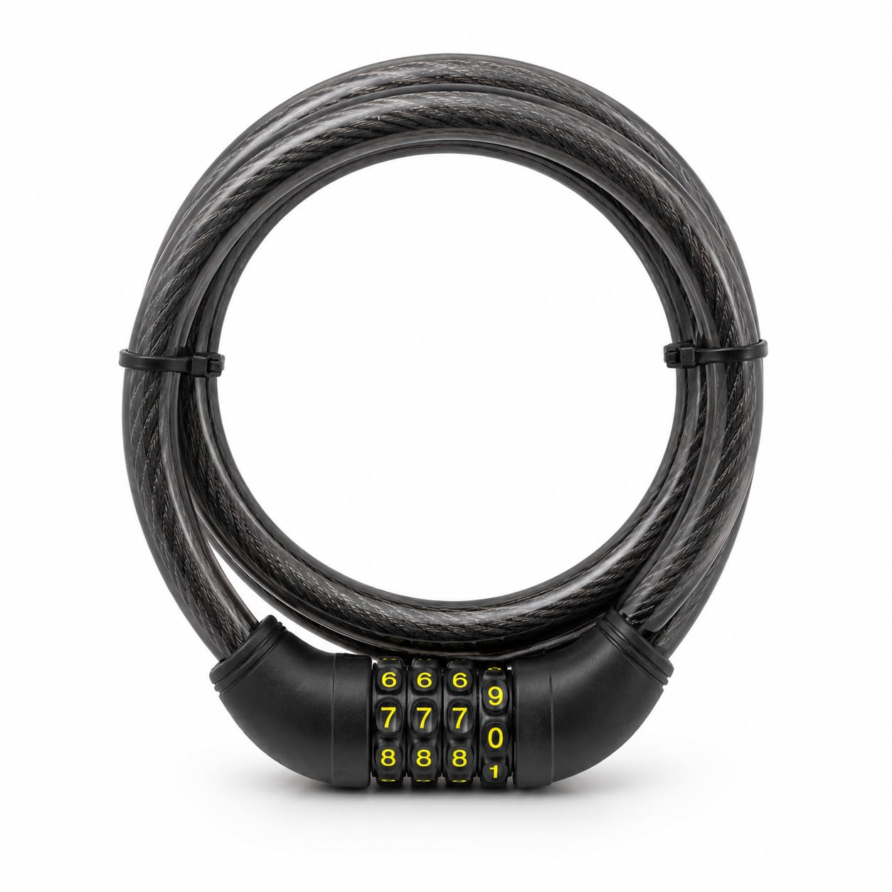 4 Digit Combination Cable Lock 15mm x 800mm Coiled Security Lock for Bicycles Motorcycles Gates Scooters Pushchairs Black, 1 Pack