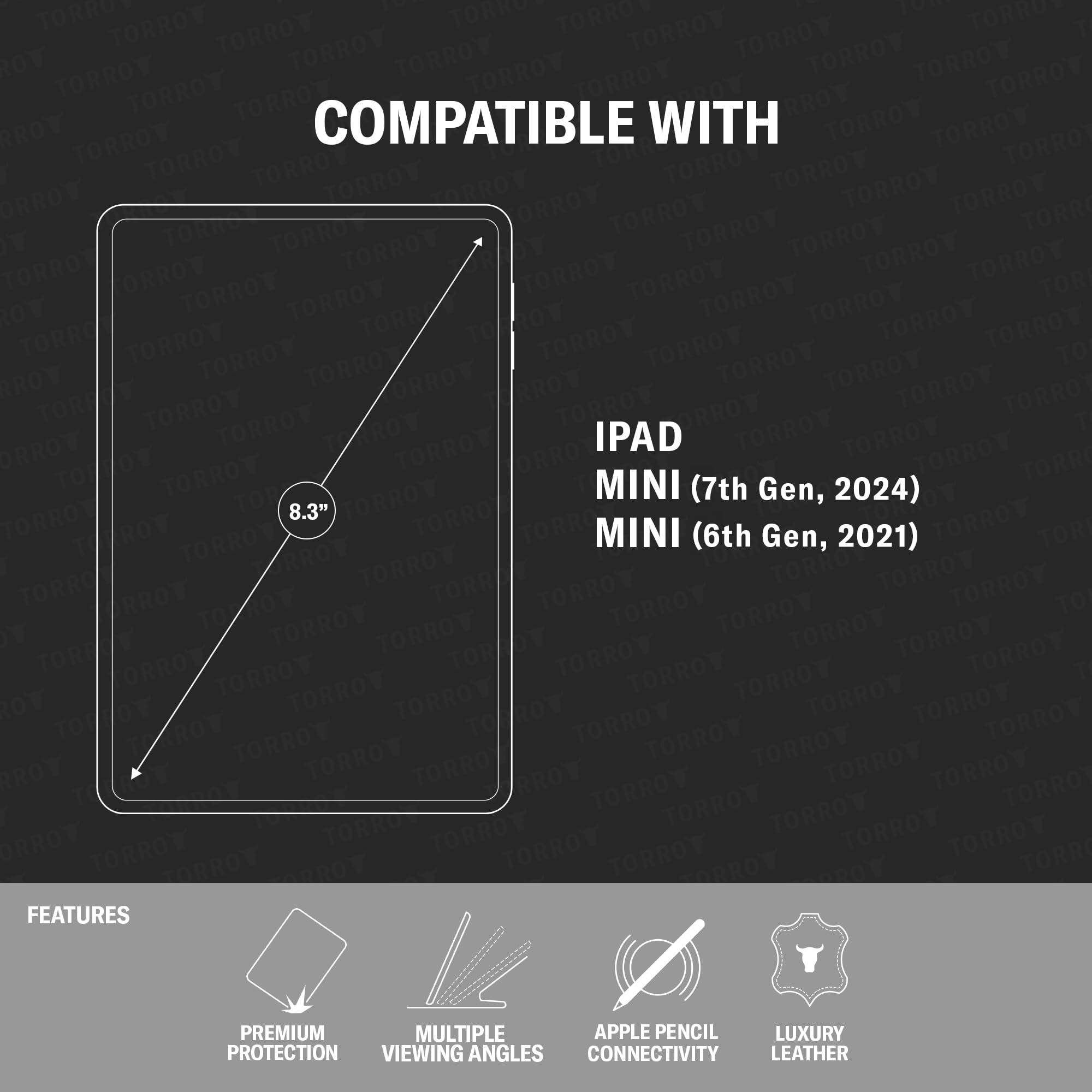TORRO Custodia Compatibile con iPad Mini 7a/6a Gen - Caso in Vera Pelle con [Funzione di Supporto] [Auto Sveglia/Sonno] 2024/2021 (Nero)