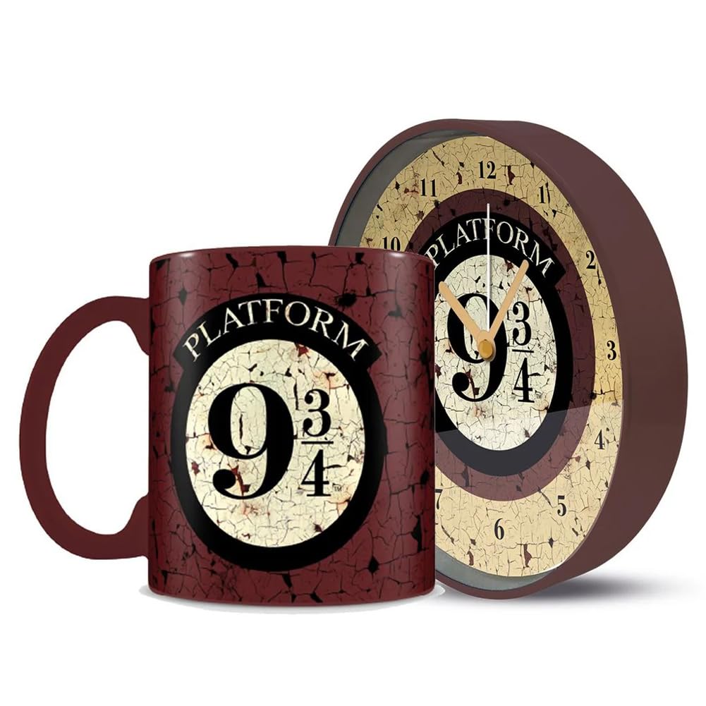 Pyramid Brown Harry Potter Platform 9 3/4 Mug And Desk Clock Morning Set,