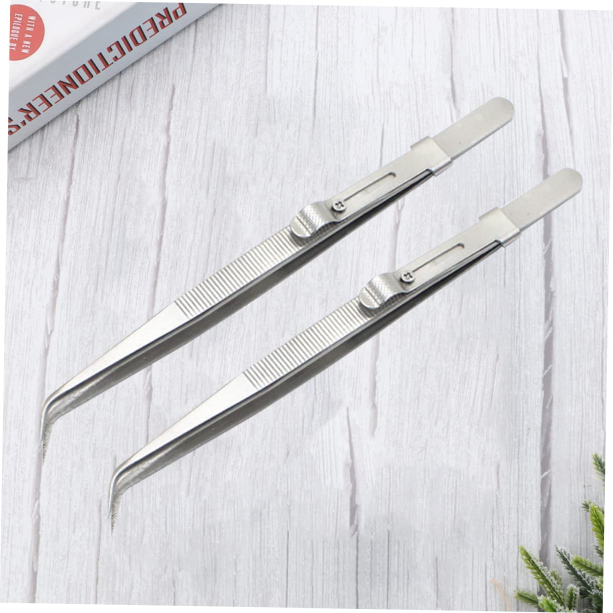 FRCOLOR Set of 2 Steel Tweezers Precision Clamping Tweezers Professional Kit Ideal for Jewelry Repair and Diy Projects