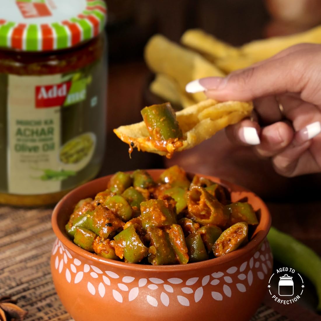 Add me Chilli Pickle in Olive Oil 500gm, Hari mirch ka Achar in Olive Oil 500 gm Glass jar Grocery | Spicy Green Chilli Pickle in Glass Bottle Pack of 1 2