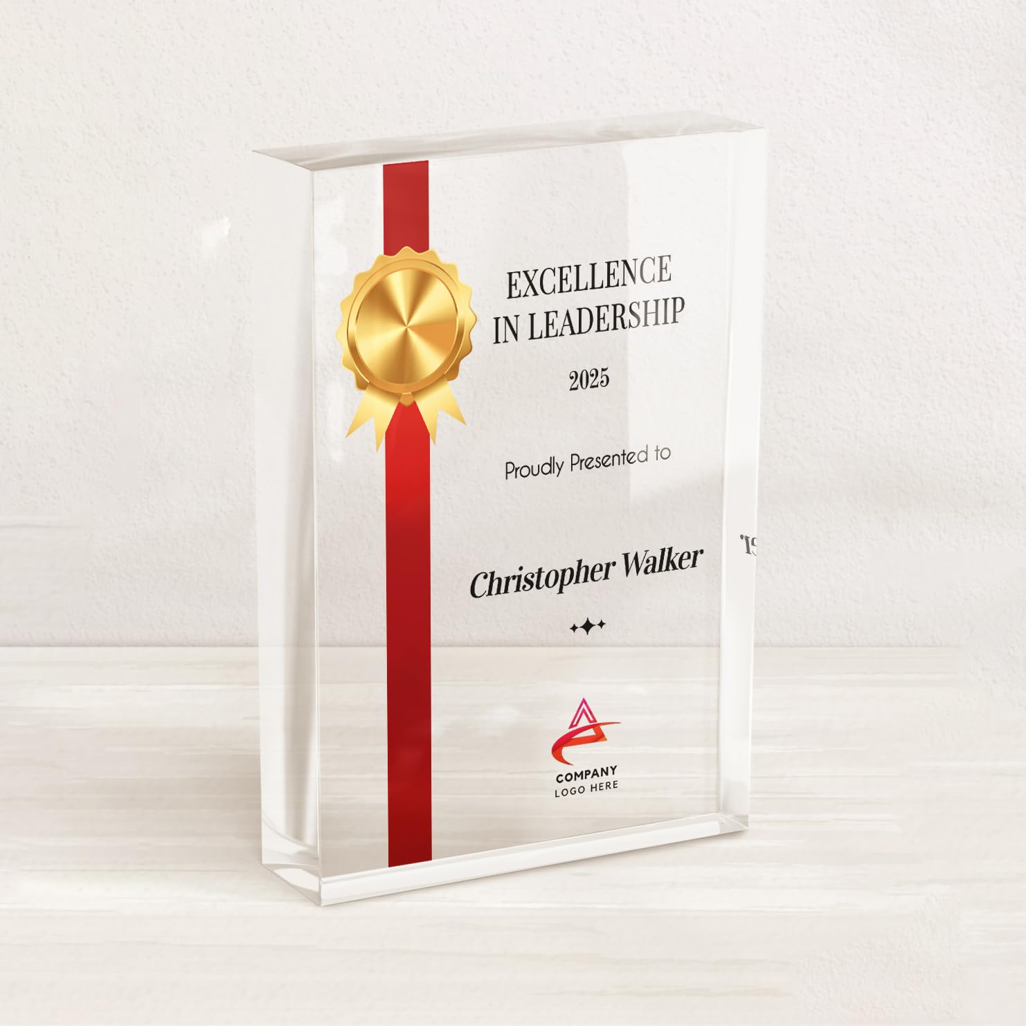 Personalized Corporate Award Plaque | Clear Acrylic Trophy Gift | Business Recognition & Appreciation Desk Display (Design-2)