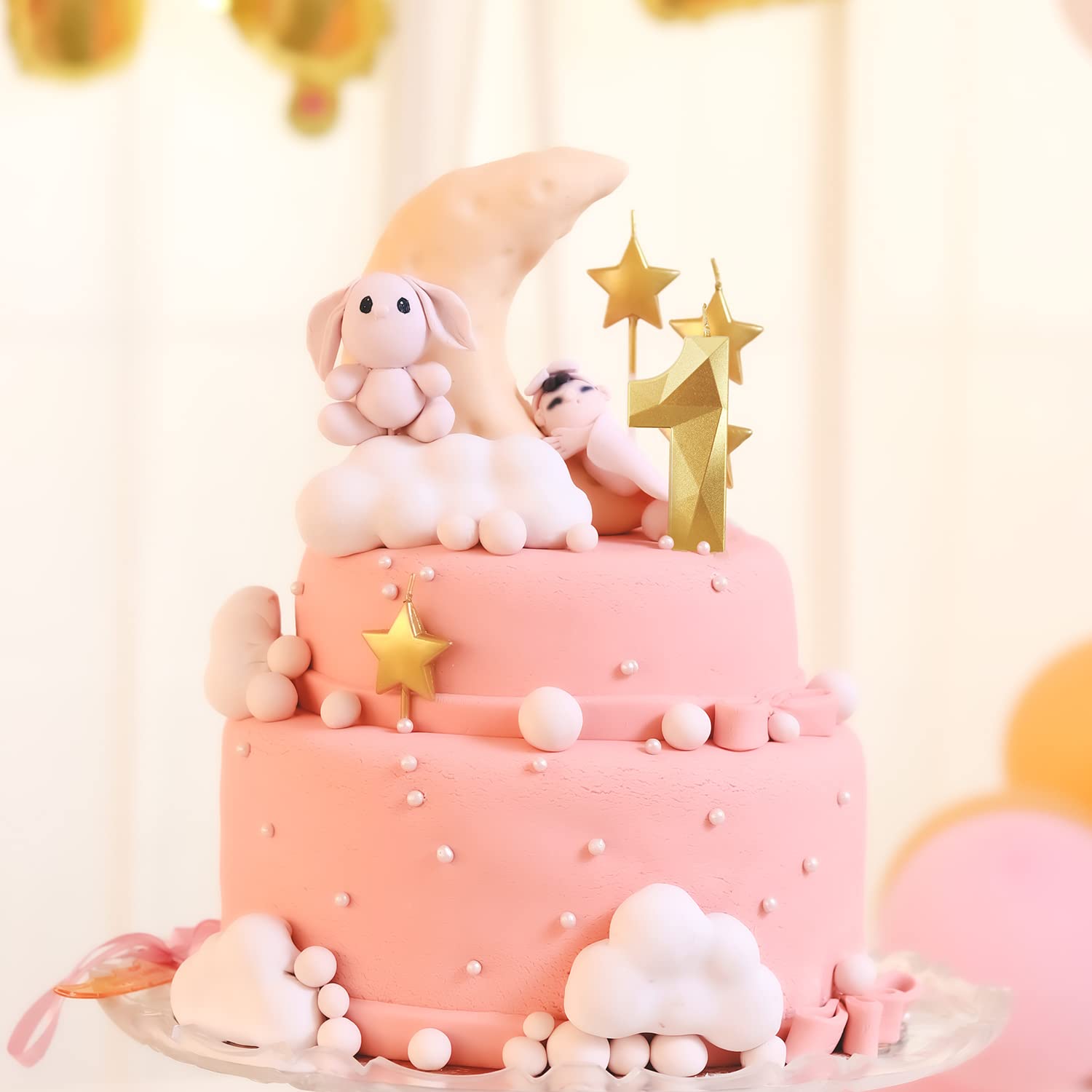 Velas de cumpleaños con número 4 dorado y velas de cumpleaños de estrella de 2.75 pulgadas, velas de pastel de cumpleaños 3D con forma de diamante son adecuadas para fiestas de cumpleaños y