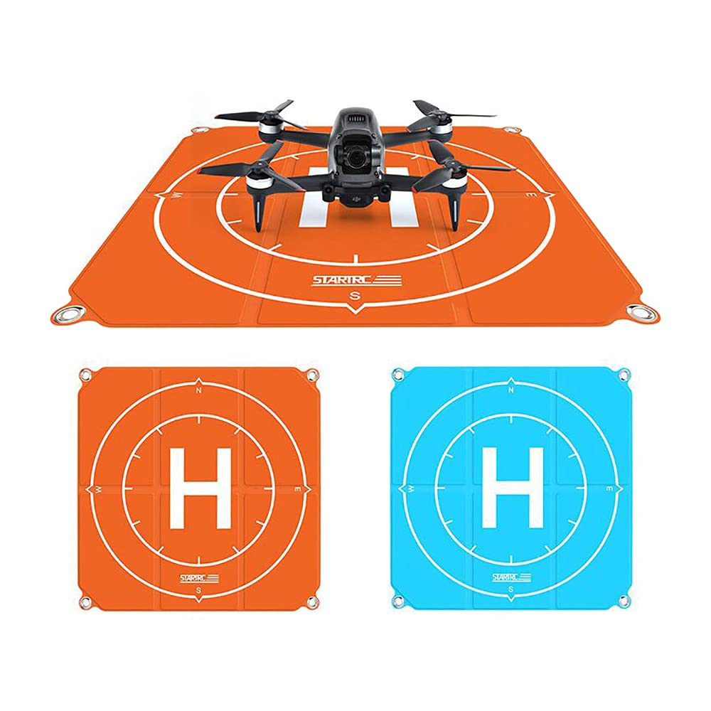 Square Dron do l?dowania, akcesoria do dronów, uniwersalna wodoodporna podk?adka Dron Helipad 50 cm/19,69 W, do Air 2S/FPV/Mavic Mini 2/Mavic Air 2 (dwustronny, niebieski + pomarańczowy)
