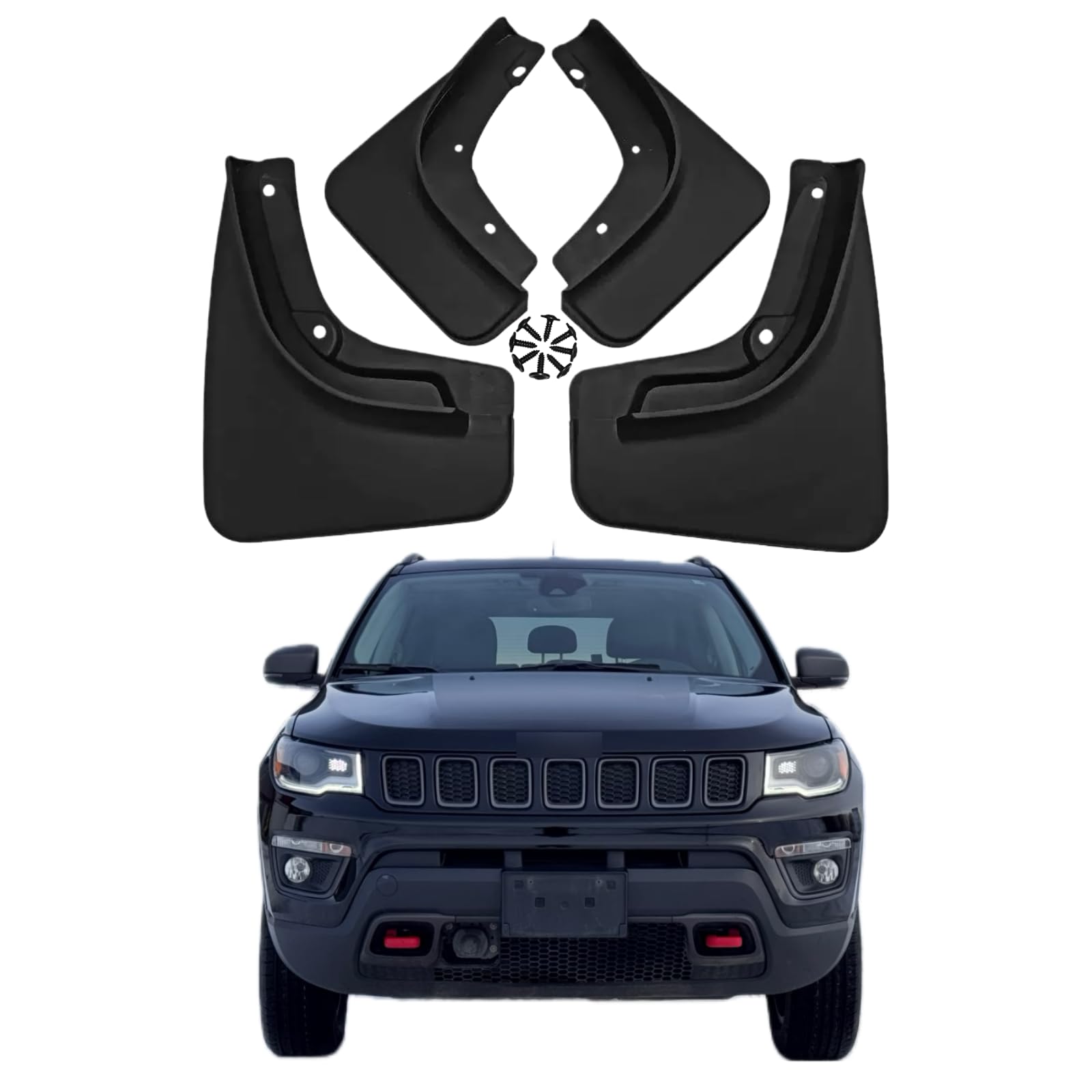 No Drill Mud Flaps Compatible with Jeep Compass 2017-2025, Custom Fit All Weather Tire Protector, Exterior Accessories