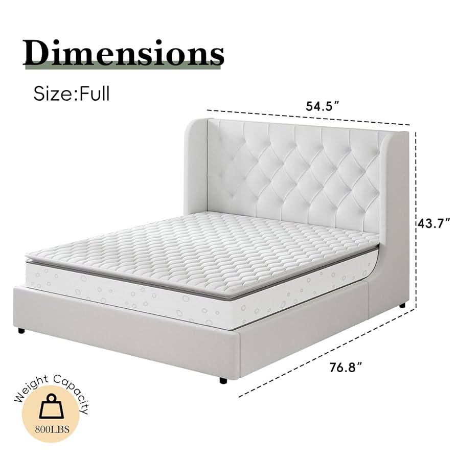 Amazon.com: HOMBCK Full Size Bed Frame, White Upholstered