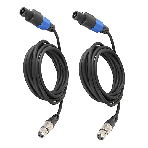 HBU Paquete de 2 cables SpeakOn a XLR de 15 pies  2 cables de extensión macho a 3 polos XLR hembra  15 pies de cable de audio para escenario DJ PA,