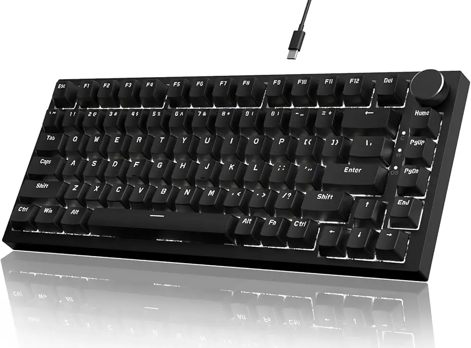 ATTACK SHARK x AJAZZ AK820 Teclado mecânico para jogos com fio 75% com botão CNC,ANSI,junta,5 espumas de absorção de som,interruptor vermelho hot-swap,retroiluminação branca,para PC MAC(Preto)